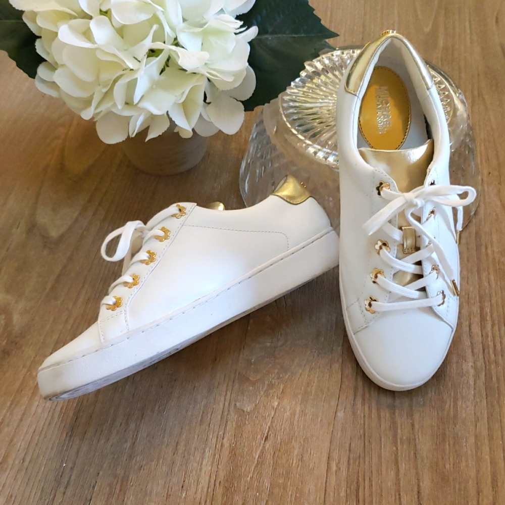 MICHAEL Michael Kors White and Gold Sneakers